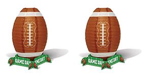 Beistle 2 Piece Football Paper Lanterns Table Centerpiece Decorations – Sports Theme Game Day Party Supplies, 11", Green/White/Brown