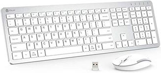 iClever GK08 Wireless Keyboard and Mouse - Rechargeable Keyboard Ergonomic Quiet Full Size Design with Number Pad, 2.4G Connection Slim Mac Keyboard and Mouse for Windows Mac OS Computer (Silver)