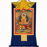 Gandhanra Tibetan Thangka Art,Shakyamuni(Gautama Buddha,Siddhattha Gotama),Buddhist Thangka Painting,Thangka Brocade Wall Hanging,Buddha Tapestry with Scroll,for Buddhist Altar Zen Meditation