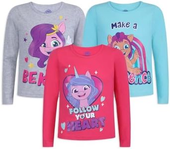 My Little Pony Girl's 3-Pack Long Sleeve Graphic Tee Shirt, Pink/Grey/Blue, Size 5