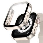 GEITOO Compatible for Apple Watch Waterproof Case Series 6/5/4/SE 40mm with Tempered Glass Screen Protector,Straight Edge PC Full Protective Cover for iWatch Accessories,40mm Starlight