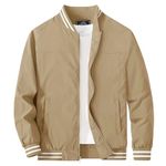 MAGCOMSEN Windbreaker Jacket Men Lightweight Bomber Jacket Zipper Windproof Casual Sportswear Spring Golf Jacket Khaki L