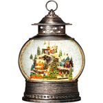 Gorrzai Christmas Snow Globe Lantern 12 Inch Christmas Decorations Indoor with Music Timer Swirling Glitter, USB or Battery Operated (2024 Larger) (Village)