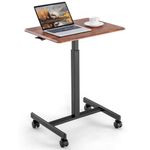 COSTWAY Mobile Standing Desk, Height Adjustable Laptop Desk Overbed Table with Wheels, 65 x 48cm Rolling Computer Desk Workstation Teacher Podium for Home Office (Rustic Brown)