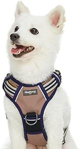 Blueberry Pet Harnais pour chien confortable 3M réfléchissant à rayures multicolores en maille rembourrée anti-traction avec clips de laisse avant/arrière, taille M, olive et bleu-gris