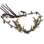 MOSTORY Woodland Elf Crown Headpiece Moon Circlet Tiara Peach Flower Fairy Headband with Crystal for Women Adults Elven Cosplay Costumes Hair Accessory Renaissance Weeding Party Bronze Green