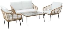 Gardeon Outdoor Sofa 4 Piece Wicker Lounge Setting Table and Chairs, Patio Furniture Rattan Modular Set Garden Pool Deck Backyard, Weather-Resistant Cushions Glass Tabletop Brown