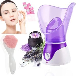 Facial Steamer Nano Ionic Face Steamer, Apstour® Face Steamer Warm Mist Humidifier Atomizer for Face Sauna Spa Sinuses Moisturizing,Unclogs Pores with 6PCS Skin Kit (purple steamer+mask)
