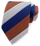 Elfeves Men's Wide Stripe Ties Jacquard Pattern Business Formal College Neckties, Brown Silver Blue, One Size