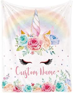 Personalized Horse Blanket with Name for Girl, Custom Name Blanket for Kids, Soft Flannel Pink Horse Toddler Blanket Customized Gift for Birthday Christmas Baby Shower Newborn Gift 60" X 80"