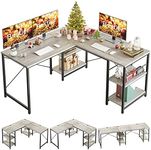 Bestier 150CM Reversible L Shaped Desk with Shelves Industrial Corner Desk 240CM Long Table Computer Workstation with 3 Cable Holes