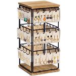 Emfogoo Earring Storage Organiser,Earring Holder with Wood Base,48 Hooks Earring Organiser for Women Girls Gifts, Earring Display Stand for Earrings,Ear Stud,Bracelets(Rustic Brown)