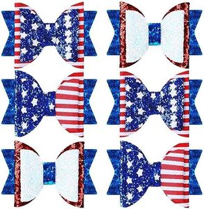Whaline 4th of July Bow Hair Clips 6 Pcs Glitter American Flag Barrette Hair Bow Patriotic Stars and Stripes Hairgrips Baby Girls Women Hairs Accessories for Independence Day Memorial Day