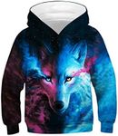 Ainuno Teen Boys Girls Hoodies Novelty Galaxy Unicorn Print Sweatshirts Pullover for Kids,Blue Wolf,13-15Y, Blue