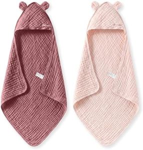 Momcozy 6-Layer Muslin Cotton Baby Towels with Hood, 32x32 Inch, Pink