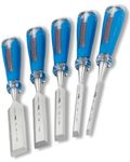 Footprint 5 Piece Wood Chisel Set - Split-Proof, Full Tang, Chrome Vanadium with Striking Plate for Steel Hammers. to Cut Mortices/Corners, Shave or as a Scraper. Essential Woodworking Tools.