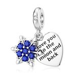 I Love You to The Moon and Back Charm Sterling Silver for Women Christmas Blue CZ Snowflake Charms for Pandora