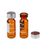 PEKYBIO 2ML Autosampler Vial, Amber 11mm Wide Opening Crimp Top Vial, GC Vial with Graduation, 11mm Aluminum Silver Crimp Seals &Septa, 100pcs