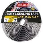 XFasten Butyl Sealing Tape, Black, 1/8-In x 3/4-In x 30-Foot Plumbers Putty Tape, RV Sealant Tape, Butyl Rubber for Boat Sealing, EDPM Butyl Tape RV