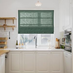 TWOPAGES Cordless Roman Shades Linen Textured Roman Blinds for Windows, Custom Made Room Darkening Blackout Roman Window Shades Washable Fabric, Hardware Included, Peacock, 1 Piece