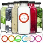 STARSIDE 6 Pack 16 oz Clear Glass Drinking Bottles,Vintage Water Bottles,Reusable Glass Juice Bottles with Lids for Milk,Juicing,Kombucha