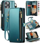 Defencase Wallet Case Compatible with iPhone 15 Pro Max with RFID Blocking Card Holder for Women Men, PU Leather Magnetic Snap Flip Zipper Strap Phone Case Suitable for iPhone 15 Pro Max, Blue Green