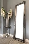 DOWNTON INTERIORS Beautifully Tall & Ornate ANTIQUE SILVER Vintage Style Dressing Wall Mirror with Bevelled Glass - Overall Size: 56 inches x 18 inches (142 cm x 47 cm)