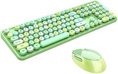 Onlywe Wireless Keyboard and Mouse Combo,2.4G USB Ergonomic Sweet Mixed Color Cute Full Size Keyboard with Numeric Keypad and Optical Mice Set for Computer Desktop PC Laptop(Green)