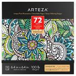 Arteza Coloring Book for Adults, 6.4 x 6.4 Inches, 72 Sheets, Floral Designs, Detachable Pages, Gray Outlines, 100 lb Paper, Art Supplies for Anxiety, Stress Relief, and Relaxing