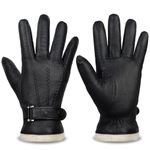 Harssidanzar Leather Gloves for Men,Genuine Leather Warm Cashmere Lined Touchscreen Texting Gloves for Driving KM051CA,Black,Size S