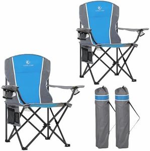 LET'S CAMP Oversized Outdoor Folding Camping Chair, 2 Pack Heavy Duty Arm Chairs with Cup Holder and Storage Bag, 350 LBS Weight Capacity, Blue