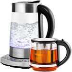 Ovente 1.7 Liter, BPA-Free Electric Glass Hot Water Kettle with Stainless-Steel Infuser and ProntoFill Technology, Teapot Infuser Perfect for Tea (KG733S+FGK27B)