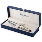 Waterman Expert Fountain Pen Stainless Steel with Golden Trim, Fountain Pen with Fine nib and Blue ink (S0951940)