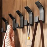 QMAHA 5 Pack Black Coat Hooks, Double Prong Coat Hangers Wall Mounted, Heavy Duty Coat Hooks Wall Mounted, Sturdy Metal Hanger Wall Hooks for Hanging with Screws for Bathroom Bedroom (Matte Black)