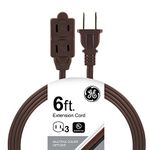 GE 3-Outlet Power Strip, 6 Ft Extension Cord, 2 Prong, 16 Gauge, Twist-to-Close Safety Covers, Indoor Rated, Perfect for Home, Office or Kitchen, UL Listed, Brown, 51932