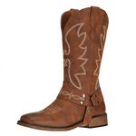 SheSole Ladies Womens Cowgirl Cowboy Boots Wide Calf Low Heel Western Shoes Brown Size 4