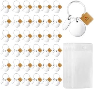 36Pcs Engravable Metal Keychain Blanks Stainless Steel Blank Key Ring 36 Pcs Tags and 36 Pcs Packaging Bags Metal Stamping Tags Round Engravable Key Ring Tags with Hole for DIY Employee Birthday Gift