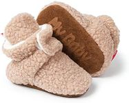 Miamooi Infant Baby Girls Boys Cotton Booties Newborn Winter Warm Fleece Cozy Slippers Toddler Non-Slip Ankle Boots First Walker Crib House Socks Shoes 3-18 Months, E01/Khaki, 6-12 Months Infant