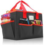 Cupohus Extra Large Art Organizer Craft Storage Tote Bag with Pockets and Hadles, Oxford Fabric Carrying Caddy for Teacher, Officer, Artist, Students, Traveler, and more – Black with Red Edge