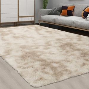 CAROMIO 10x13 Fluffy Area Rugs for Living Room Large Plush and Thick Shag Rug Non-Slip Non-Shedding Tie Dye Accent Rug Carpet for Bedroom, Faux Fur Fuzzy Shaggy Rugs for Kids Dorm, Beige Taupe