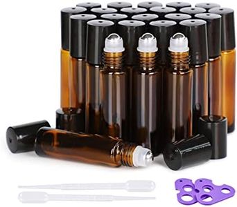 Essential Oil Roller Bottles, 24 Pack Hoa Kinh 10ml Empty Glass Amber Roller Bottles UV Protection with Stainless Steel Balls