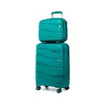 Kono Luggage Sets of 2 Piece Lightweight Polypropylene Hard Shell Suitcase with TSA Lock Spinner Wheels Travel Carry On Hand Cabin Luggage with Beauty Case (Set of 2, Turquoise)