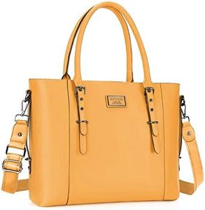 MOSISO PU Leather Laptop Tote Bag for Women (17-17.3 inch), Mustard Yellow