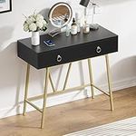 Anmytek Black Vanity Desk, Modern & Simple Makeup Vanity Study Table with 2 Drawers Metal Legs Small Desk for Bedroom, D0007