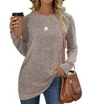 Jescakoo Sweatshirt Women Long Sleeve Shirt Womens Tops Crewneck Sweater Women Tunic Womens Clothing Trendy 2024 Fall Winter Coffee L