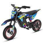 Wildeway 36V Kids Electric Motorcycle Peak 500W 12" Electric Dirt Bike for Boys Girls Age 4-10, Off-Road Bike, Mini Motorcross Bike, Up to 25KM/H, 3 Speed Modes, Blue