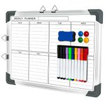 Weekly White Board, Small Dry Erase Board 16"X12", Double-Sided Magnetic Calendar Whiteboard, Portable Dry Erase Calendar for Wall and Desktop with Fine Tip Markers, Magnets, Eraser (Silver)