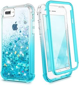 Ruky iPhone 6 Plus 6s Plus 7 Plus 8 Plus Case, Glitter Clear Full Body Rugged Liquid Cover with Built-in Screen Protector Shockproof Women Case for iPhone 6 Plus 6s Plus 7 Plus 8 Plus (Gradient Teal)