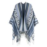 Ciormis Ponchos for Women, Boho Blue Fringe Shawl Wrap, Versatile Open Front Poncho Cape, Winter Sweater Cardigan Scarf(Style14)