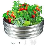 zbzbml Durable Round Galvanized Steel Raised Garden Bed for Planting,Round Galvanized Steel Fire Ring/Fir Pit 36-Inch for Outdoor- 3×3×1FT,0.8MM Thick (36 ins Diameter x 12 ins high, Silver)